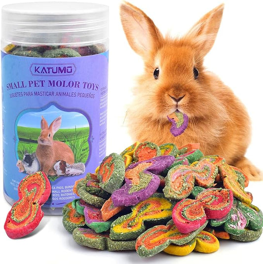 KATUMO Rabbit Chew Toys, Timothy Grass Treats Small Animal Molar Toys for Guinea Pig Hamster Bunny Chinchilla Gerbil, 180g / 6oz