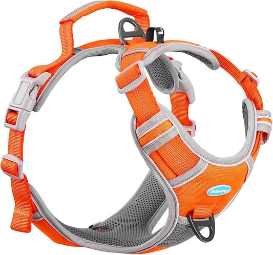 ThinkPet No Pull Harness Breathable Sport Harness with Handle-Dog Harnesses Reflective Adjustable for Medium Large Dogs,Back/Front Clip for Easy Control XL Neon Orange