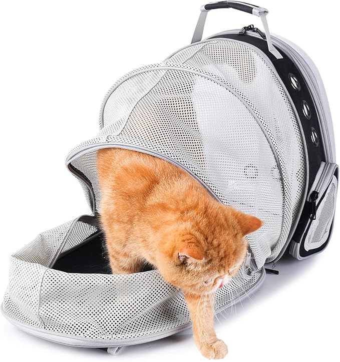 Lollimeow Cat Carrier Backpack, Bubble Expandable Backpack Carrier, Pets and Small Dogs,Airline-Approved, Designed for Travel, Hiking, Walking & Outdoor Use (Back Expandable-Black)