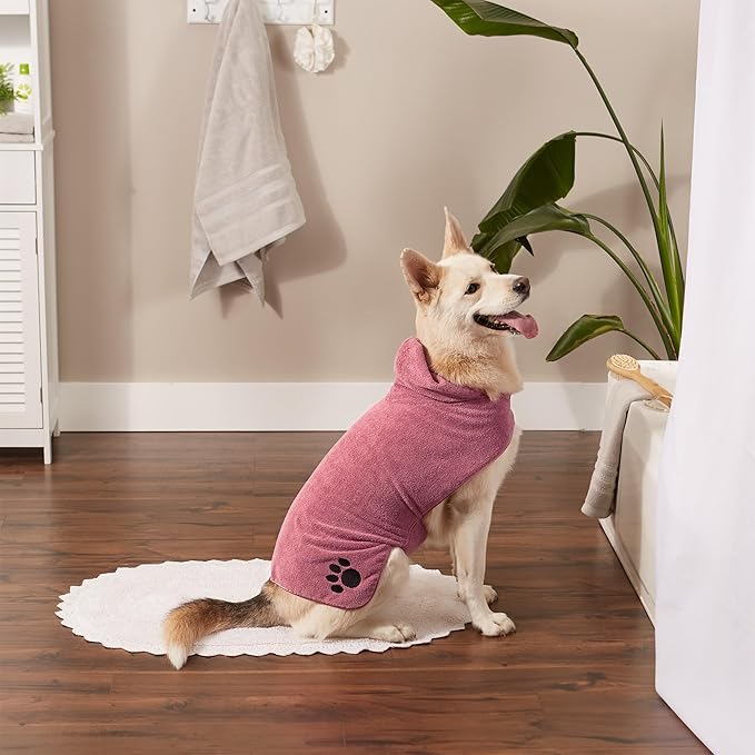 Bone Dry Pet Robe Collection Embroidered Absorbent Microfiber Bath Robe with Adjustable Closure