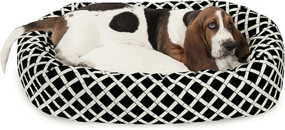 32 inch Black Bamboo Sherpa Bagel Dog Bed