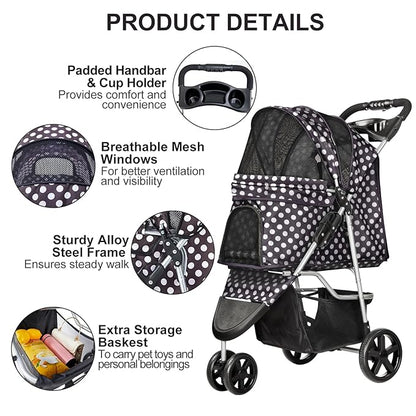 Dog Stroller for Small Dogs 3 Wheels,