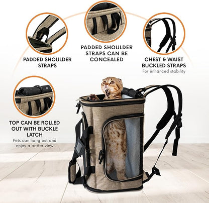 DCSP Pets Pet Carrier - Versatile Cat Carrier Converts to Backpack - Airline Approved Dog Bag Carrier with Mesh Widows - Suitable for Large Cats, Small Dogs - Soft Travel Carriers for Hiking, Walking