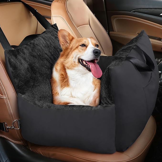 YITAHOME Dog Car Seat for Small Dogs Up to 20lbs, Portable Pet Booster Seats with Storage Pocket, Straps, Washable and Detachable, Soft Car Travel Dog Bed, Black