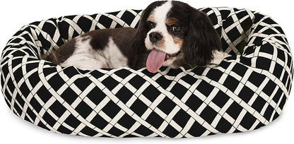 24 inch Black Bamboo Sherpa Bagel Dog Bed