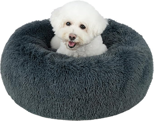 Best Pet Supplies Round Donut Dog Bed with Plush Faux Fur Fabric 24x24x7''