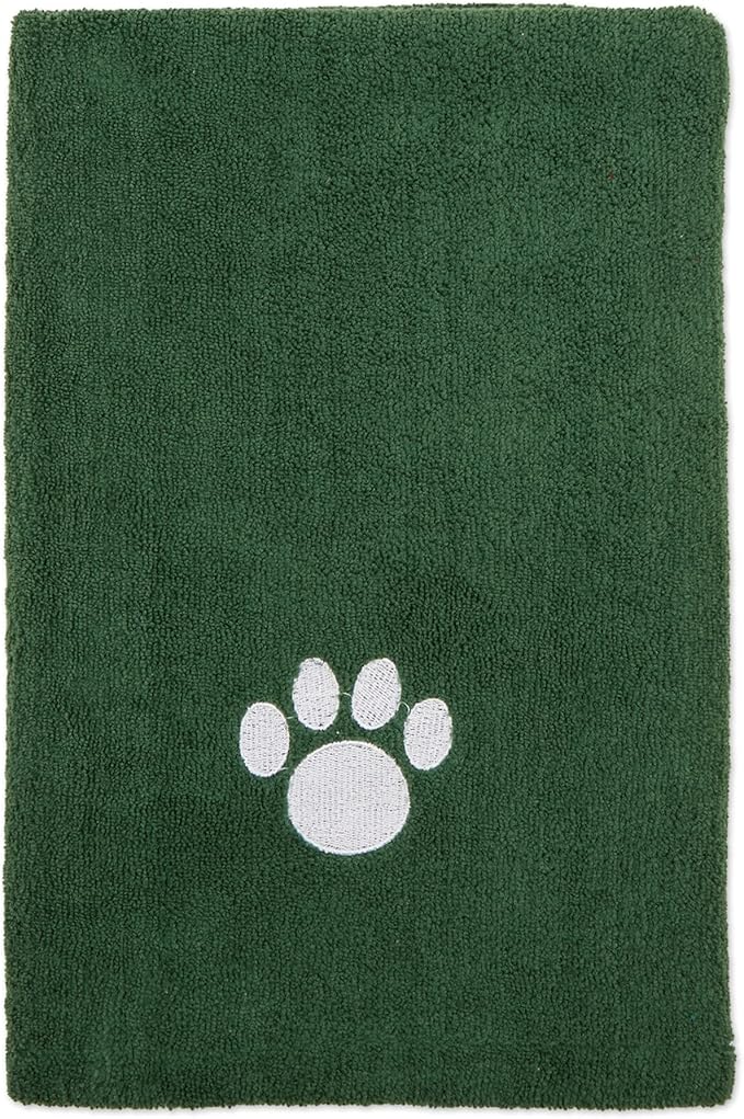 Bone Dry Pet Grooming Towel Collection Absorbent Microfiber X-Large, 41x23.5", Embroidered Hunter Green