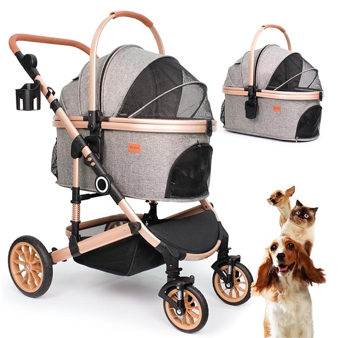 Pet Stroller with 4 Wheels 50lbs, Detachble 3 in 1 Multifunctional