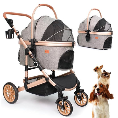 Pet Stroller with 4 Wheels 50lbs, Detachble 3 in 1 Multifunctional