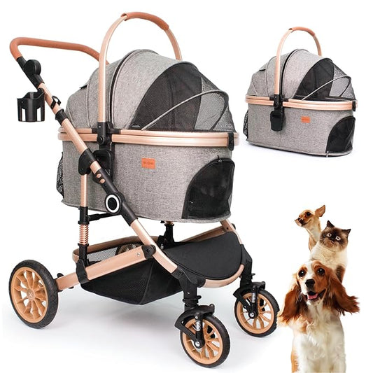 Pet Stroller with 4 Wheels 50lbs, Detachble 3 in 1 Multifunctional
