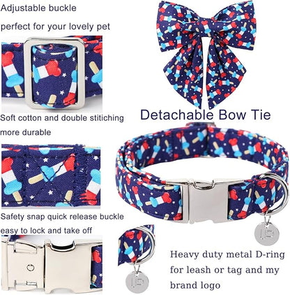 Patriotic Dog Collar with Bow Tie 4th of 13.5-22in