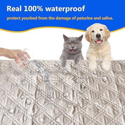 Dog Bed Cover, 100% Waterproof & Anti-Slip Pet Blanket Sofa Bed Mat, Reusable Bed Cover for Dogs, Washable Geometric Embroidery Mattress, Camping Pad for Pet/Dog/Cat (68x82 inch, Beige)