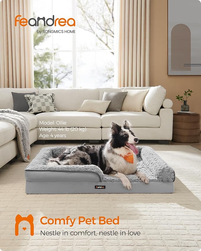 Feandrea Orthopaedic Dog Bed for Large Dogs 36 x 27 x 6.5 Inches, UPGW252G01
