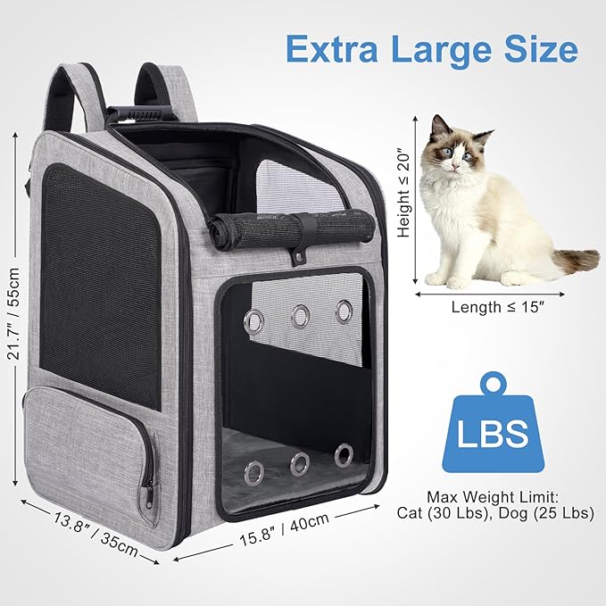 Extra Large Pet Carrier Backpack Cats Under 30 Lbs, for Dogs Puppies Rabbits Other Animals Under 25 Lbs, Ventilated Design, Great for Travel/Hiking/Outdoor Use