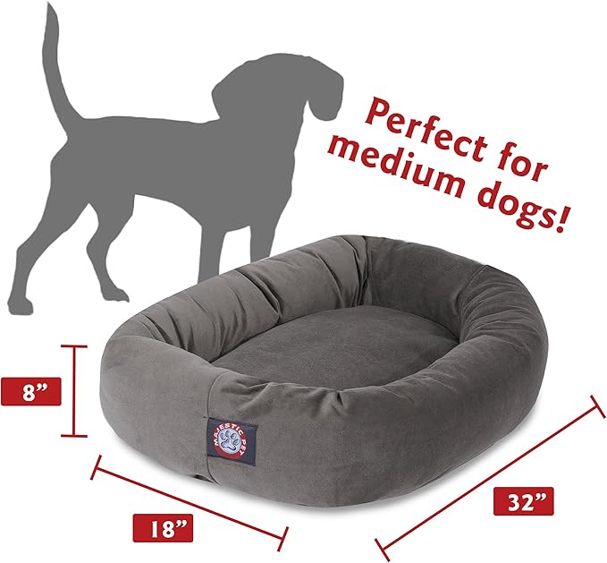Majestic Pet 32 Inch Suede Calming Dog Bed Washable – Cozy Soft Round Dog Bed with Spine Support for Dogs to Rest their Head 32x23x7 (Inch)