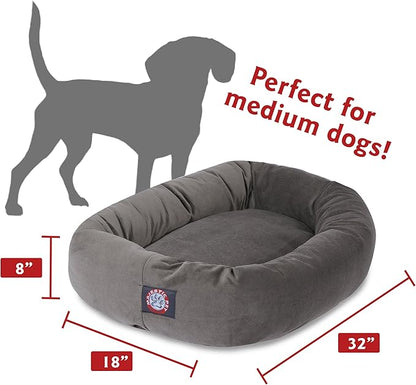 Majestic Pet 32 Inch Suede Calming Dog Bed Washable – Cozy Soft Round Dog Bed with Spine Support for Dogs to Rest their Head 32x23x7 (Inch)