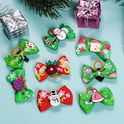 Tongcloud 20pcs Pets Dog Hair Bows for Christmas with Rubber Bands Dog Bows Bowknot Snowman Christmas Dog Bows Snowman Dog Bows(Red and Green