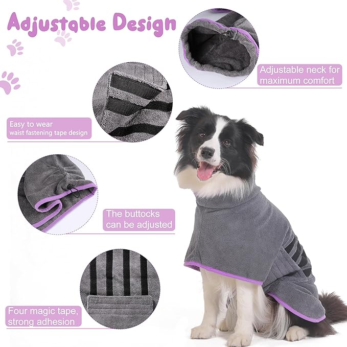 Microfibre Dog Bathrobe Dog Towel Wrap Super Absorbent Dog Drying Coat Bath Robe for Puppy, Medium & Large Dogs, Fast Drying, Adjustable, for Pet Dogs & Cats