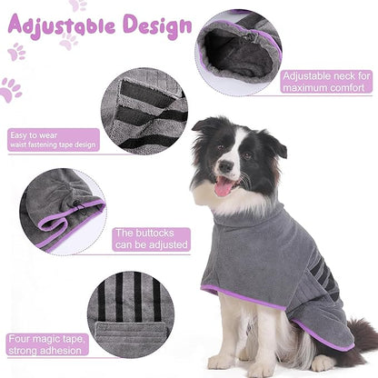 Microfibre Dog Bathrobe Dog Towel Wrap Super Absorbent Dog Drying Coat Bath Robe for Puppy, Medium & Large Dogs, Fast Drying, Adjustable, for Pet Dogs & Cats