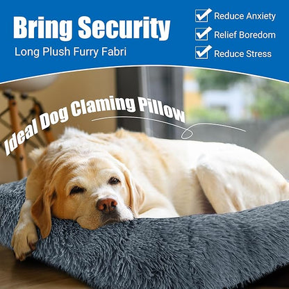 HOMBYS U Shape Dog Claming Pillow Hug Your Pet, Soft Faux Fur Orthopedic Dog Neck Pillow for Anxiety Relief, Pet Pillow Claming Toy for Dog, Cats & Old Pets, Washable, Dark Grey