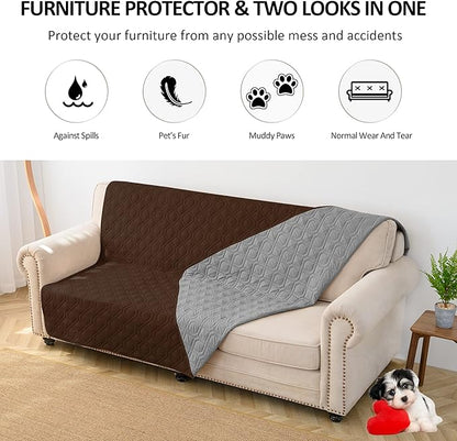 Waterproof Dog Bed Covers for Couch Protection Dog Pet Blanket Furniture Protector (52“X82”, Chocolate+Grey)