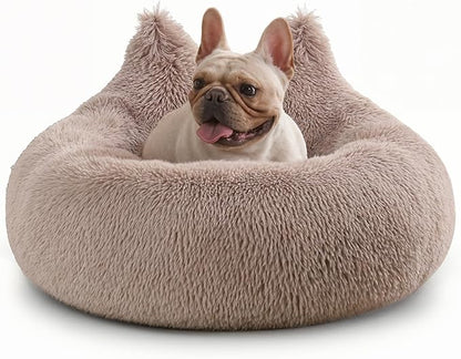 Westen Home Calming Dog Bed Medium Size Dog - Donut Washable Medium Dog Bed, 30 inches Anti-Slip Round Fluffy Plush Dog Bed, Fits up to 45 lbs Pets, Brown