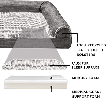 Furhaven Memory Foam Dog Bed for Large/Medium Dogs w/ Removable Bolsters & Washable Cover 55 lbs