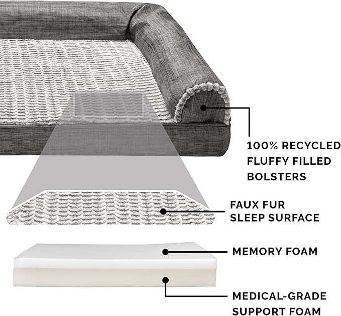 Furhaven Memory Foam Dog Bed for Large Dogs w/ Removable Bolsters & Washable Cover 95 lbs