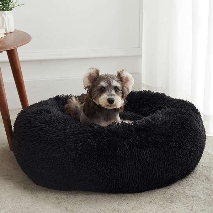 WESTERN HOME WH Calming Dog Bed & Cat Bed, Anti-Anxiety Donut Dog Cuddler Bed, Warming Cozy Soft Dog Round Bed, Fluffy Faux Fur Plush Dog Cat Cushion Bed for Small Medium Dogs and Cats