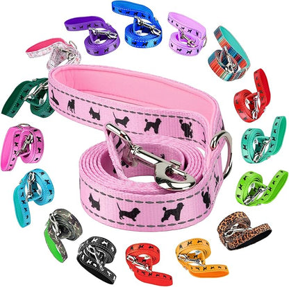 EcoBark Dog Leash - 4 FT / 5 FT / 6 FT Reflective Dog Leash- Eco-Bright Dog Leashes with Padded Handle - Strong Heavy Duty Dog Leash - Nylon Dog Leash for Medium and Large Dogs (Baby Pink Dog Leash)