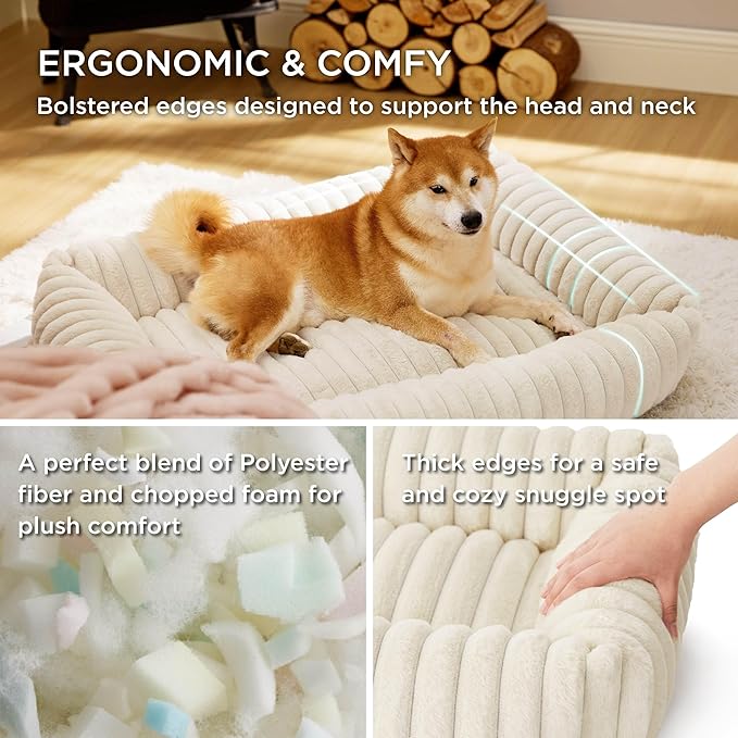 Bedsure Cute Dog Bed for Large Dogs 36x27x8inches, Cream