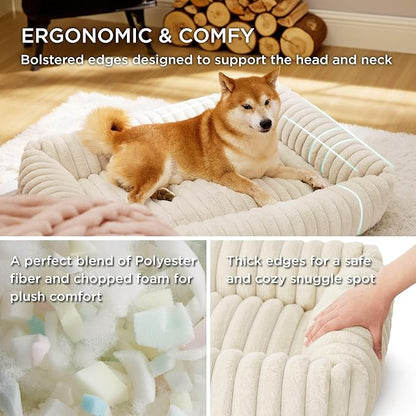 Bedsure Cute Dog Bed for Large Dogs 36x27x8inches, Cream