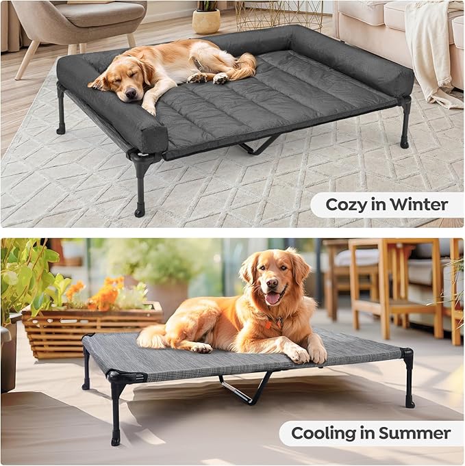 Veehoo Cooling Elevated Dog Bed + Waterproof Removable Pillow-Top Mat
