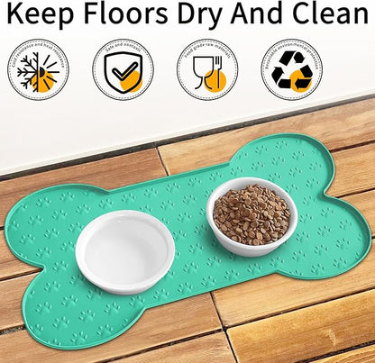 Dog Food Mat Anti-Slip Silicone Dog Bowl Mat Thicker Pet Placemat Waterproof Cat Feeder Pad with Raised Edge Puppy Kitten Feeding Mats Suitable Small Medium-Sized Dogs Cats Eating Tray