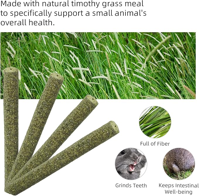 Niteangel 20pcs Natural Timothy Hay Sticks, Timothy Molar Rod for Rabbits, Chinchilla, Guinea Pigs and Other Small Animals.