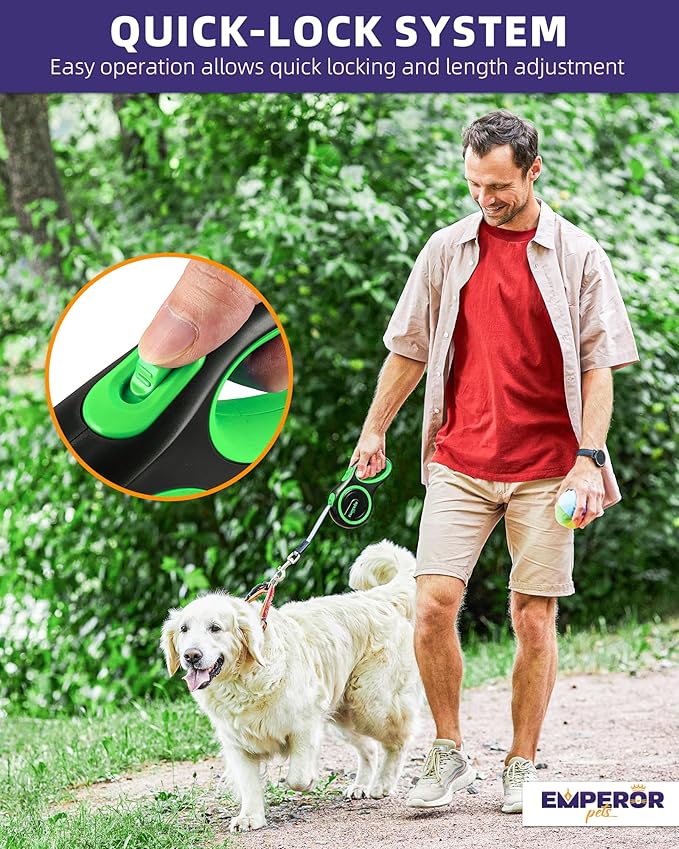 Emperor Pets 26 ft Retractable Dog Leash Large Dogs 110lb, Large 26 ft, -GN26