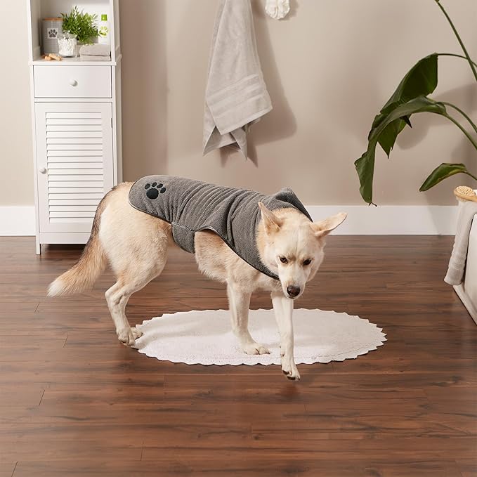 Bone Dry Pet Robe Collection Embroidered Absorbent Microfiber bath Robe with Adjustable Closure