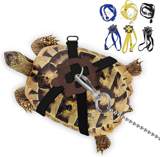 Pet Tortoise Turtle Leather Harness Small Pet Turtle Leash and Harness Pet Tortoise Leash Suitable for Tortoise Supplies Adjustable Control Leash (M,Black)