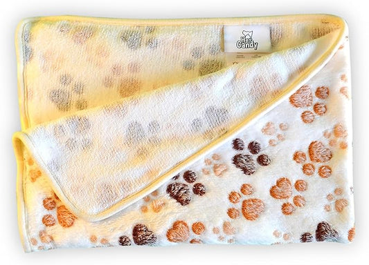 Pet Blankets Calico Beige Collection. Pet Blankets for Cats, Kittens, Dogs, Puppies, Couch, Liner Carrier, Warm Paw Print Bed Cover, Sherpa Covers, Reversible Throw Large Medium