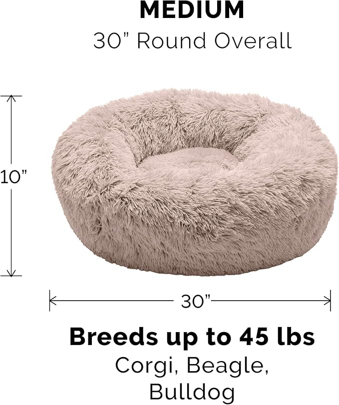 Furhaven Replacement Donut Dog Bed Cover Plush Long Faux Fur Calming Cuddler, Machine Washable - Taupe, Medium