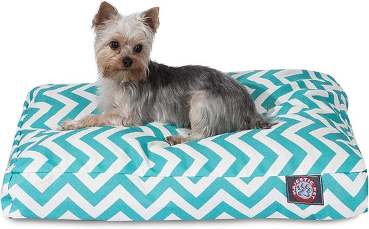 Teal Chevron Small Rectangle Indoor Outdoor Pet Dog Bed With Removable Washable Cover By Majestic Pet Products