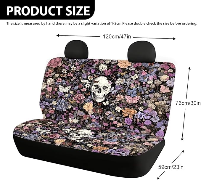 AFPANQZ Skull Floral Car Seat Cover Rear Seats Only High Stretchy Washable Bucket Seat Cushion Protector Backseats Covers for Girls Women