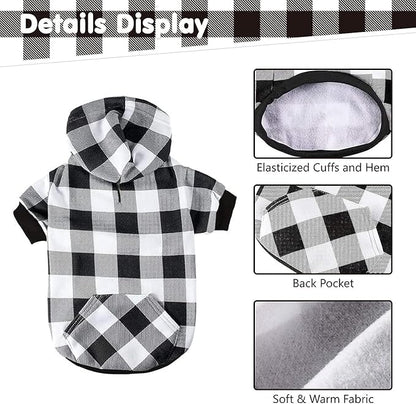 KOOLTAIL Plaid Dog Hoodie Pet Clothes Sweater with Hat and Pocket for Small Medium Large Size Dogs