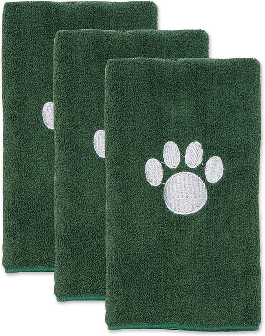 Bone Dry Pet Grooming Towel Collection Embroidered Absorbent Microfiber Drying Set 15x30, Hunter 3 Count