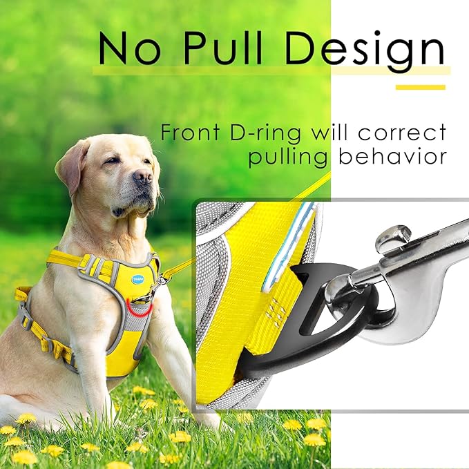 ThinkPet No Pull Harness Breathable Sport Harness with Handle-Dog Harnesses Reflective Adjustable for Medium Large Dogs,Back/Front Clip for Easy Control S Yellow