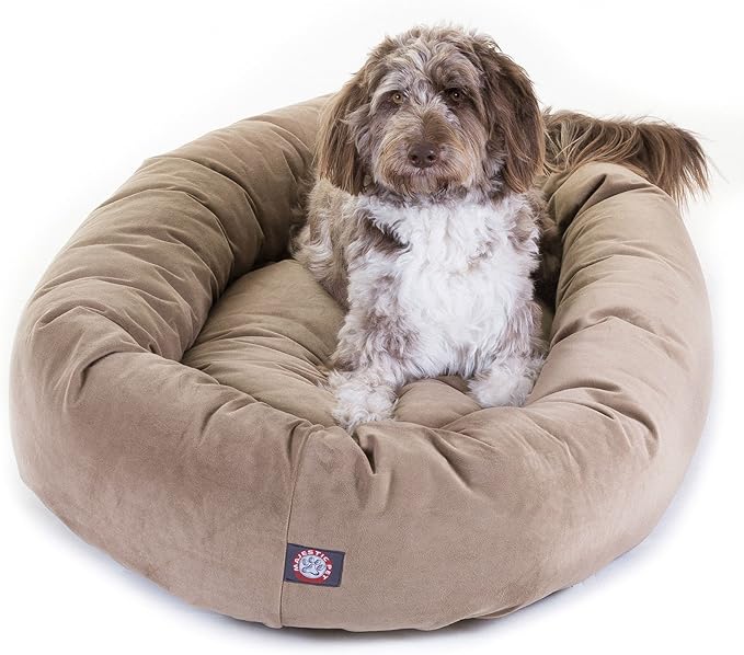 Majestic Pet 52 Inch Suede Calming Dog Bed Washable – Cozy Soft Round Dog Bed with Spine Support for Dogs to Rest their Head 52x35x11 (Inch)
