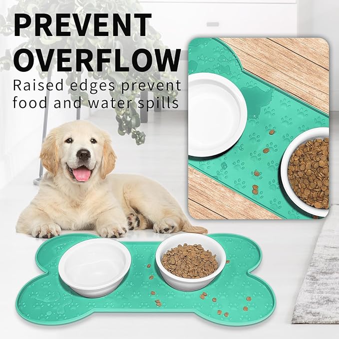 Dog Food Mat Anti-Slip Silicone Dog Bowl Mat Thicker Pet Placemat Waterproof Cat Feeder Pad with Raised Edge Puppy Kitten Feeding Mats Suitable Small Medium-Sized Dogs Cats Eating Tray