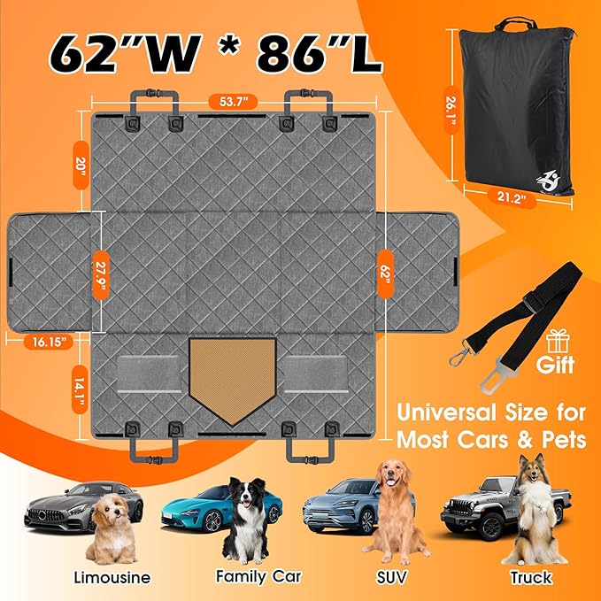 Dog Car Seat Cover for Back Seat 100% Waterproof