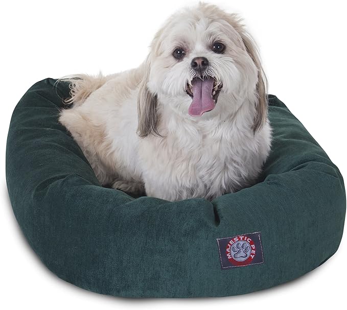 Majestic Pet 24 Inch Micro Velvet Calming Dog Bed Washable – Cozy Soft Round Dog Bed with Spine for Head Support 24x19x7 (inch)
