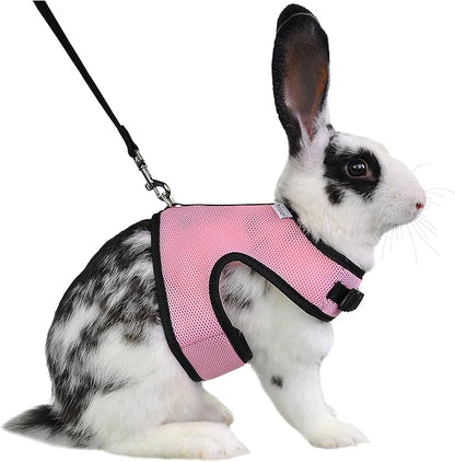 Niteangel Adjustable Soft Harness with Elastic Leash for Rabbits (XL, Pink)